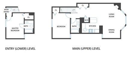 2 Beds, 1 Bath Model floor plan